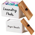 Dandat 2 Pcs Wood Rustic Laundry Dryer Sheet Holder Pod Container with Lid 8.7 x 6.3 x 6.4 Inch Laundry Pod Holder 7.3 x 3.7 x 5
