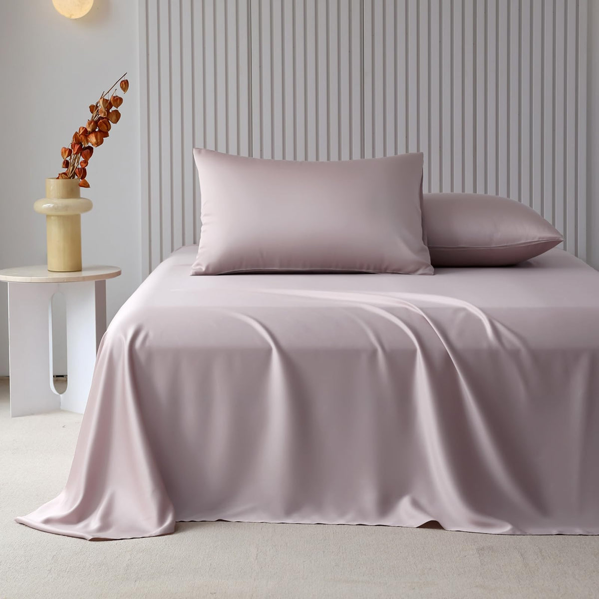 Highbuy 3 Piece Lyocell Sheets Twin Bed Sheet Set - Blush Cooling Bedding Sheet & Pillowcase Sets Twin Size - Hotel Tencel Deep