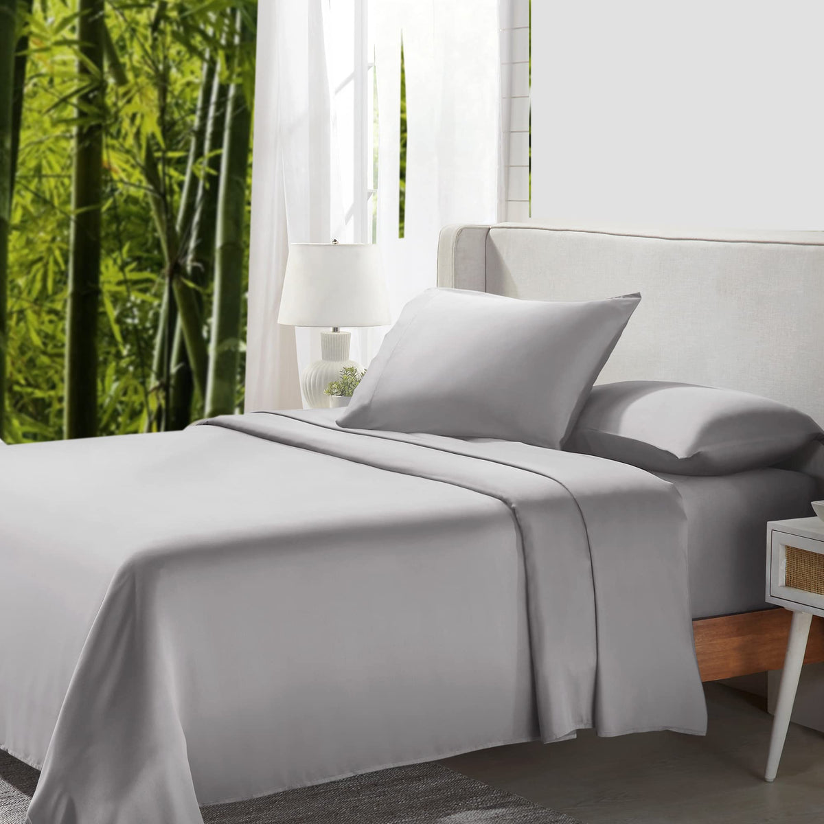 California Design Den Rayon From Bamboo Sheets King, 4 Piece Set, Luxury Cooling Sheets King Size Bed, Silver Gray Sheets With D