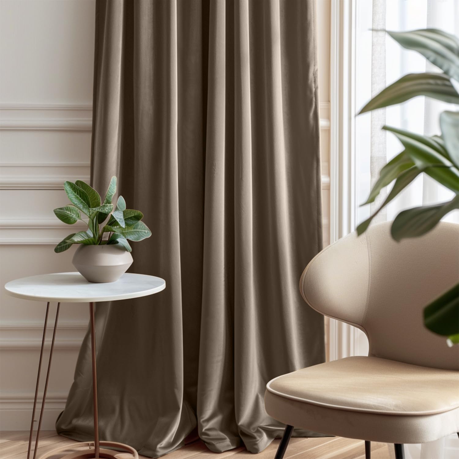 Lazzzy Brown Velvet Curtains Room Darkening Thermal Insulated Curtains 108 Inch Long Window Drapes For Bedroom Living Room Super Soft Luxury Rod Pocket Window Treatment, 2 Panels, Coffee