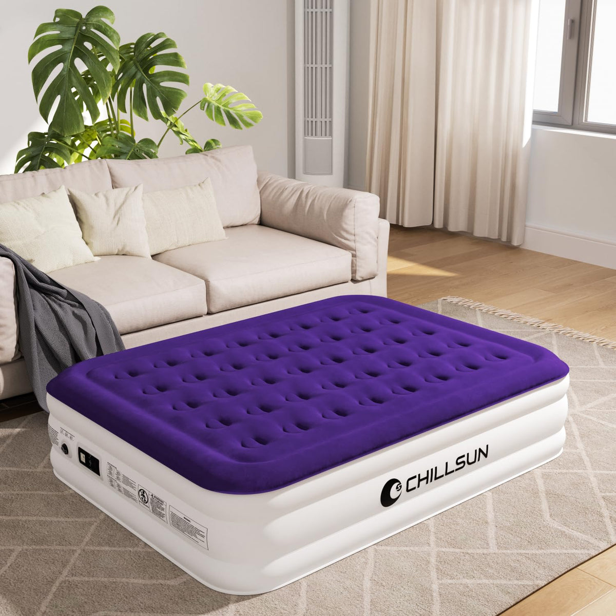 Chillsun Queen Air Mattress With Built In Pump For Guest & Home, 16'Inflatable Blow Up Mattress, Air Bed With Carrying Bag For