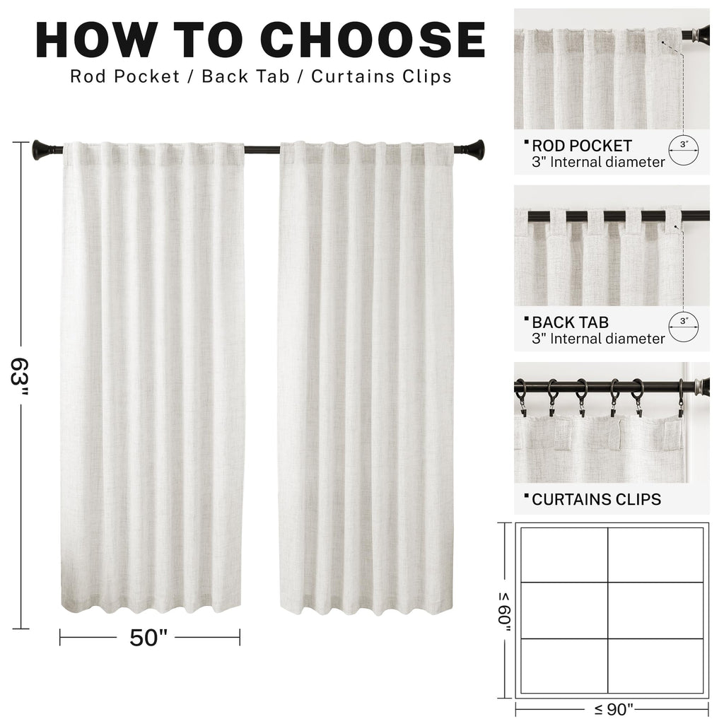 Meetbily Ivory Linen Sheer Curtains 63 Inch Length For Living Room 2 Panel Set Farmhouse Rod Pocket Window Drapes Light Filterin