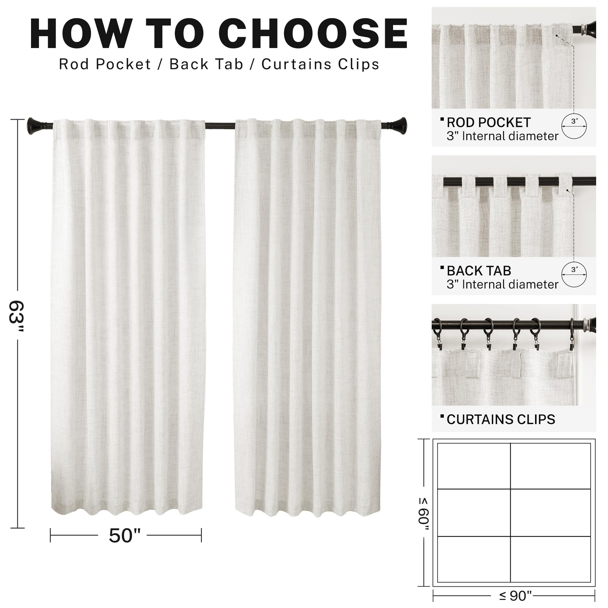 Meetbily Ivory Linen Sheer Curtains 63 Inch Length For Living Room 2 Panel Set Farmhouse Rod Pocket Window Drapes Light Filterin