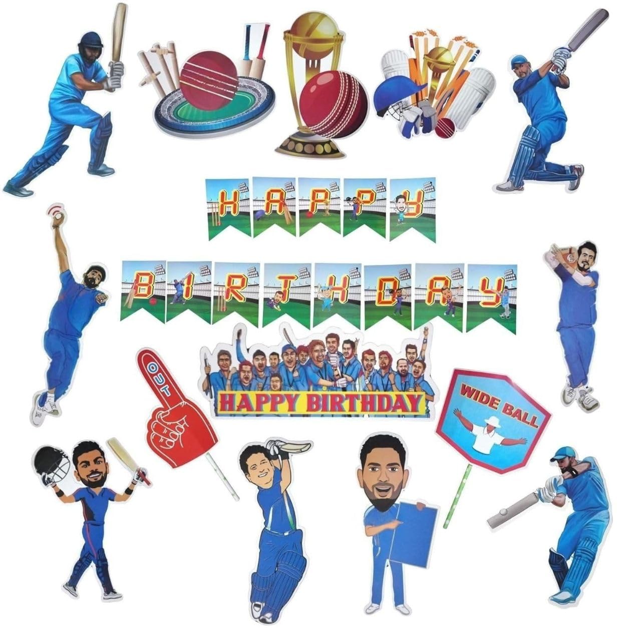 Fi  Flick In Cricket Birthday Decorations For Boys 56 Pcs Cricket Theme Happy Birthday Decoration(Pack Of 56 , Multicolor)