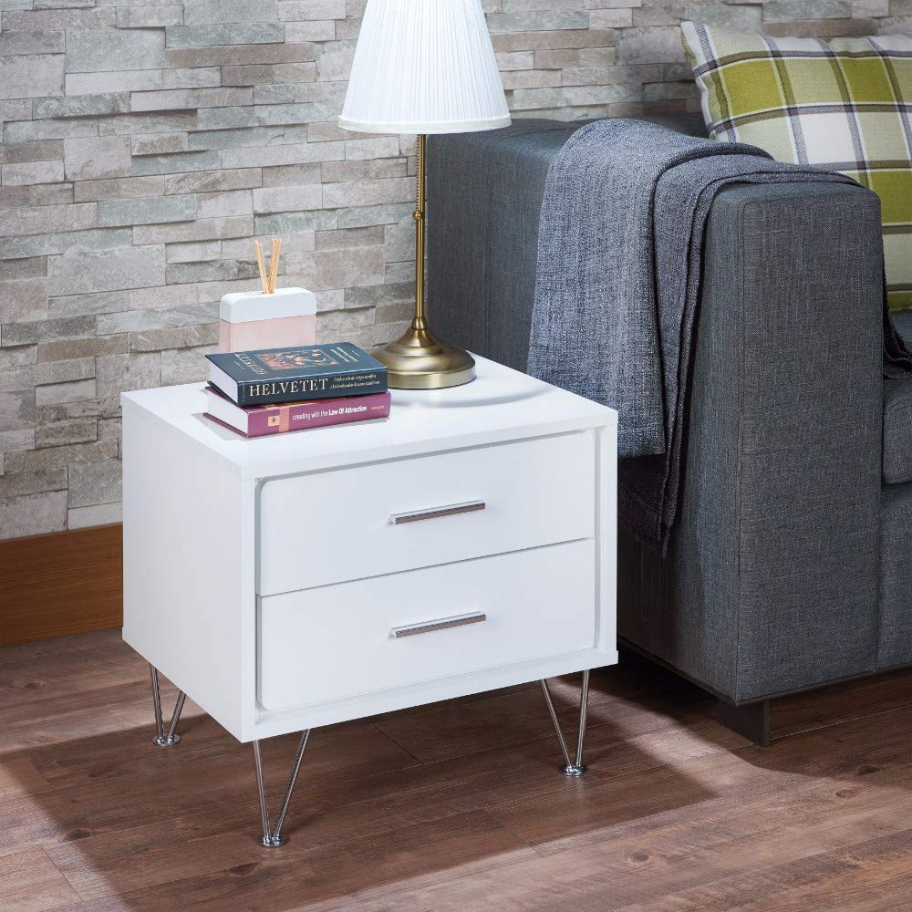 Benzara Contemporary Two Drawers Wood Nightstand By Deoss, White,