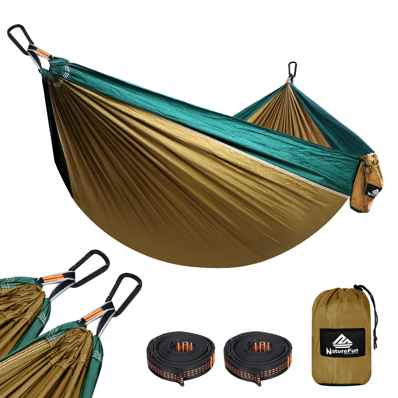 Naturefun Ultra-Light Travel Camping Hammock | 300Kg Load Capacity,(275 X 140 Cm) Breathable,Quick-Drying Parachute Nylon | 2 X