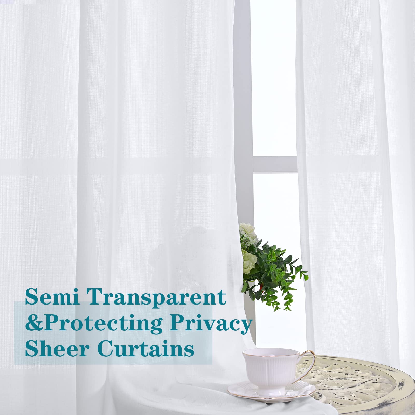 Bgment Natural Linen Look Semi Sheer Curtains For Bedroom, Grommet Light Filtering Breathable Airy Privacy Curtains For Living Room, 2 Panels (Each 52 X 90 Inch, White)