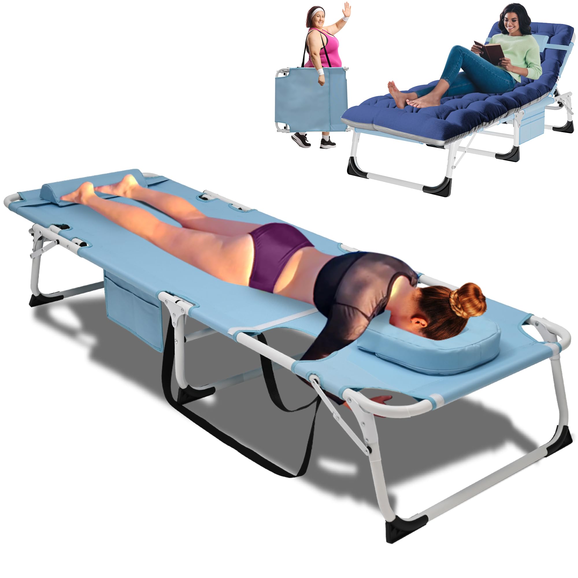 Aboron Patio Lounge Chair, 4In1 Folding Heavy Duty 500Lb Loading Chaise Chair, Adjustable Portable Chair For Home Garden Beach Office Nap Camping Sleeping