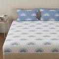Huesland By Ahmedabad Cotton 144 Tc Cotton Bedsheets For Queen Size Bed With 2 Pillow Covers | Sunrise | White & Powder Blue