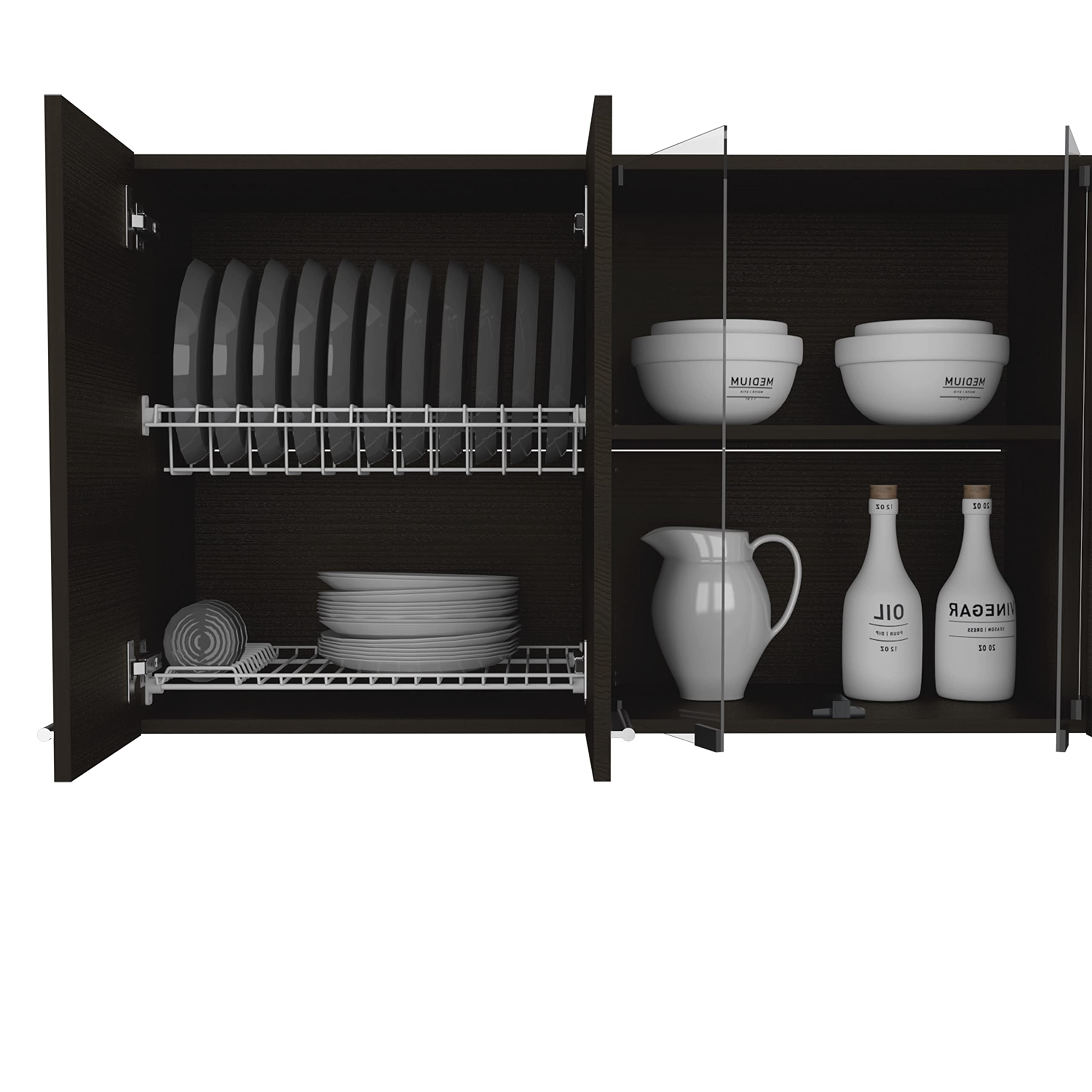 FM FURNITURE Yuma 59 Wall Cabinet, with Two Close cabinets and Two Open Shelves - Black Wengue. for Kitchen Room