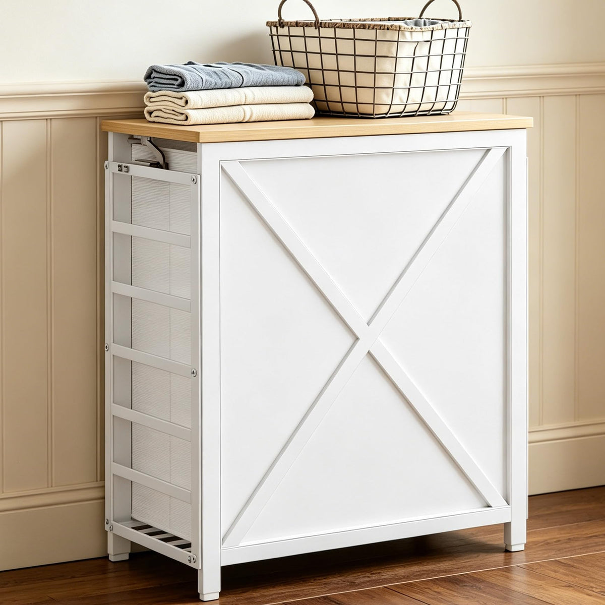 120L Laundry Hamper with Lid, 2Section Laundry Basket