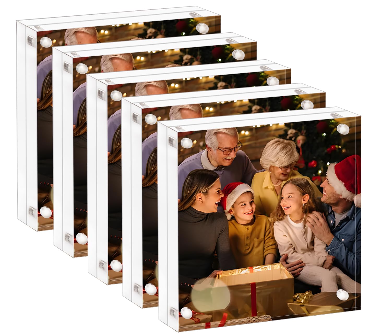 AMEITECH Acrylic Picture Frame 7x7, 5 Pack Clear Double Sided Frameless Photo Frame with Magnetic, Free Standing Desktop Acrylic