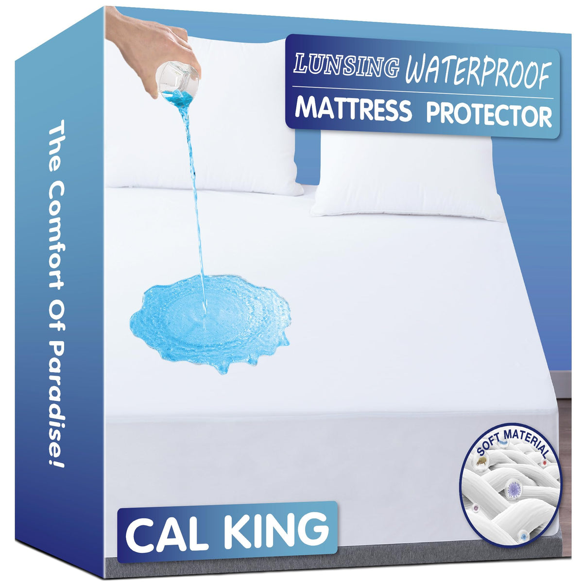Lunsing Waterproof California King Mattress Protector, Noiseless, Breathable, And Soft Cal King Size Mattress Pad Cover With 6-1