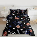 Feelyou Ball Sport Comforter Set Twin Size Basketball Foorball Bedding Set for Kids Boys Girls Black Blue Duvet Quilt Sport Them