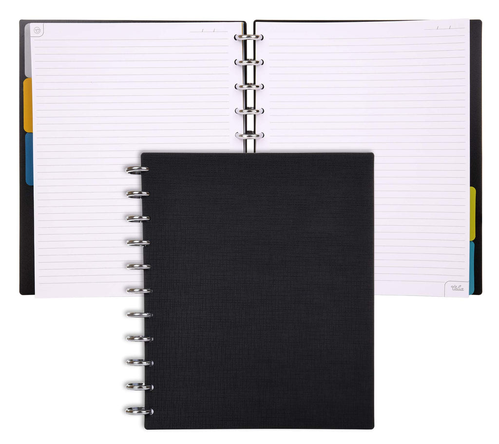 Talia Discbound Notebooks, Planner, Customizable, (Yblack W/Silver Discs, Junior (5.5In X 8.5In))