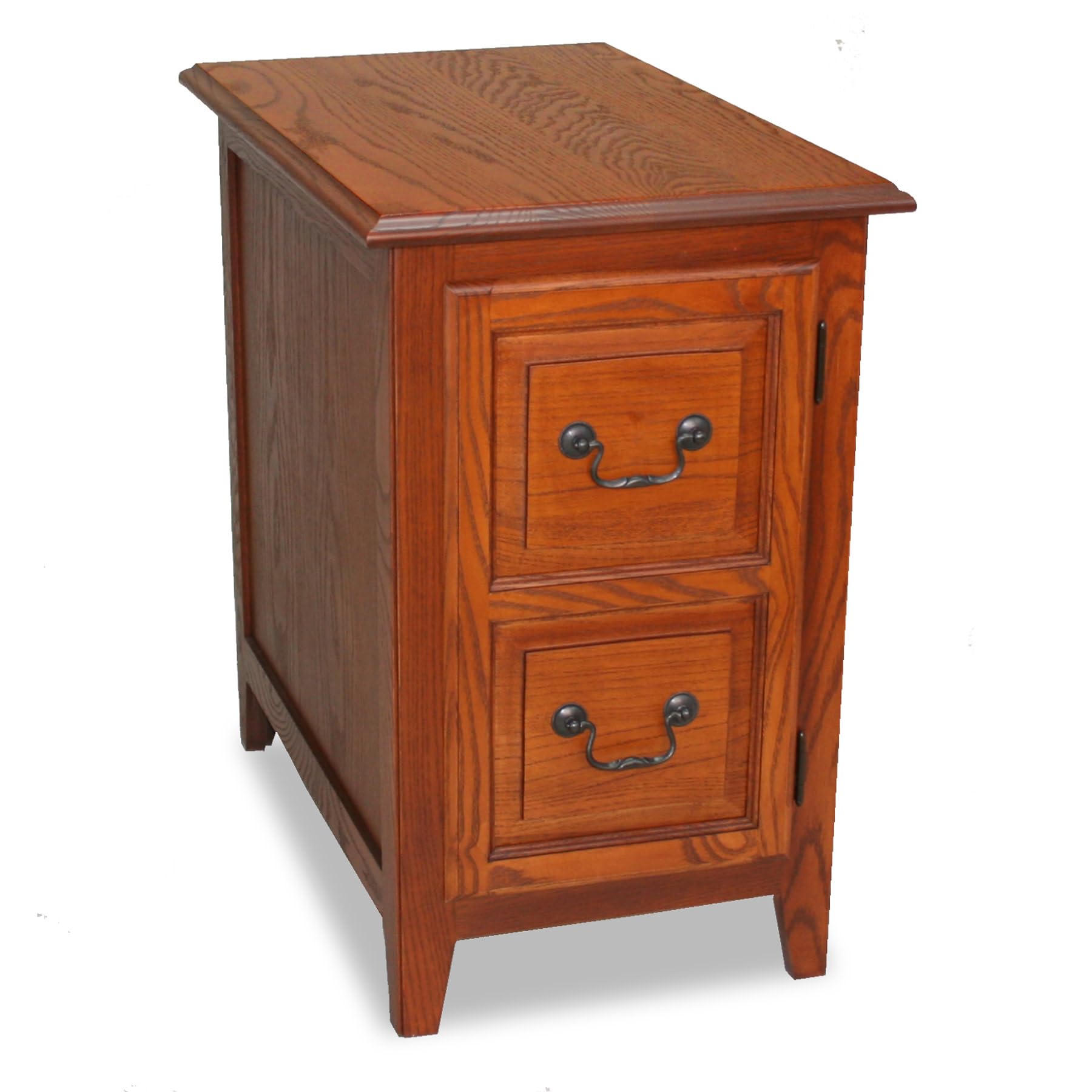 Shaker Solid Wood End Table with Faux Drawer Cabinet Storage, Medium Oak Brown, Perfect for Living Rooms, Bedrooms, and Small Sp