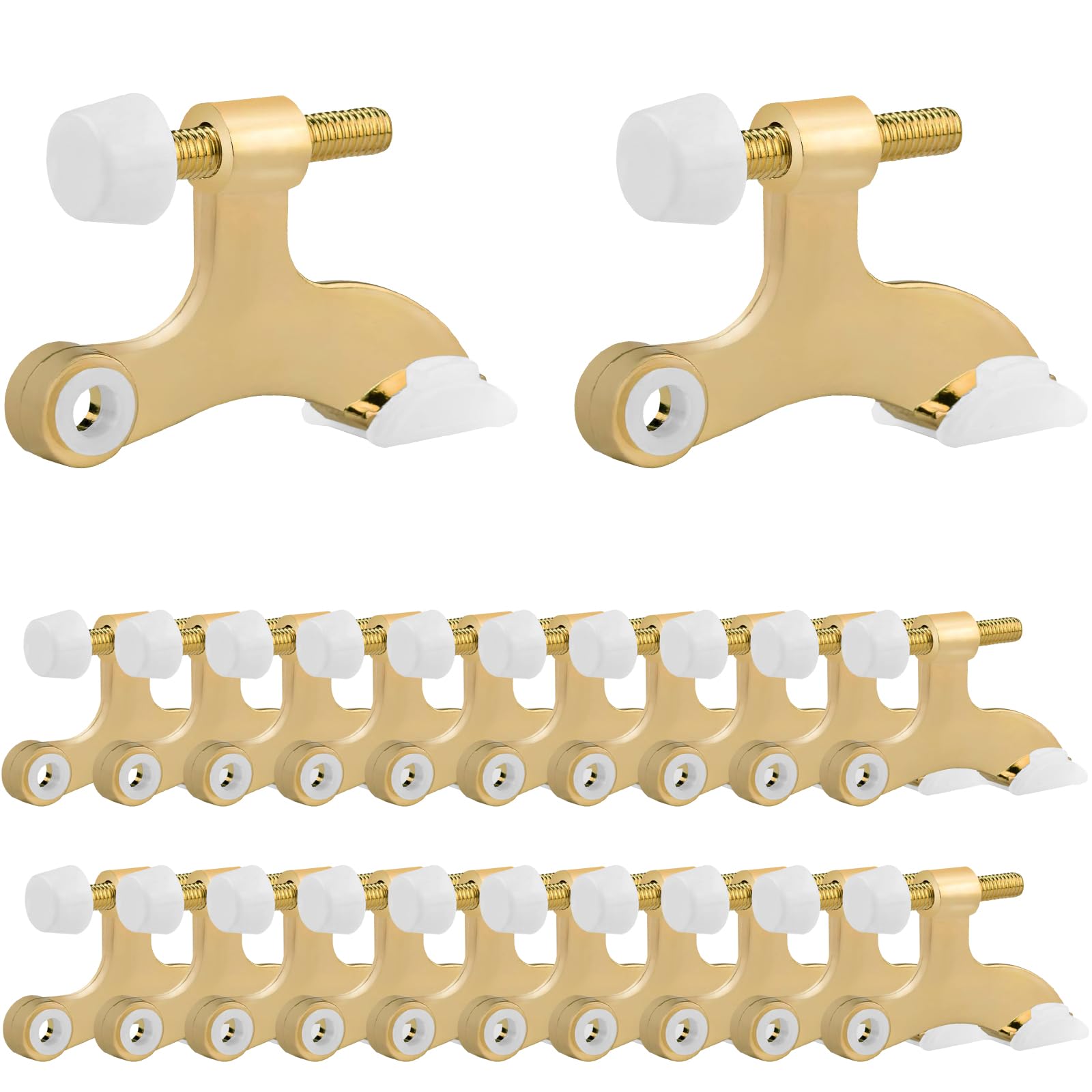 Obtanim 20 Pack Hinge Pin Door Stopper Heavy Duty Metal Adjustable Door Stops With Rubber Bumper Tips (Gold)