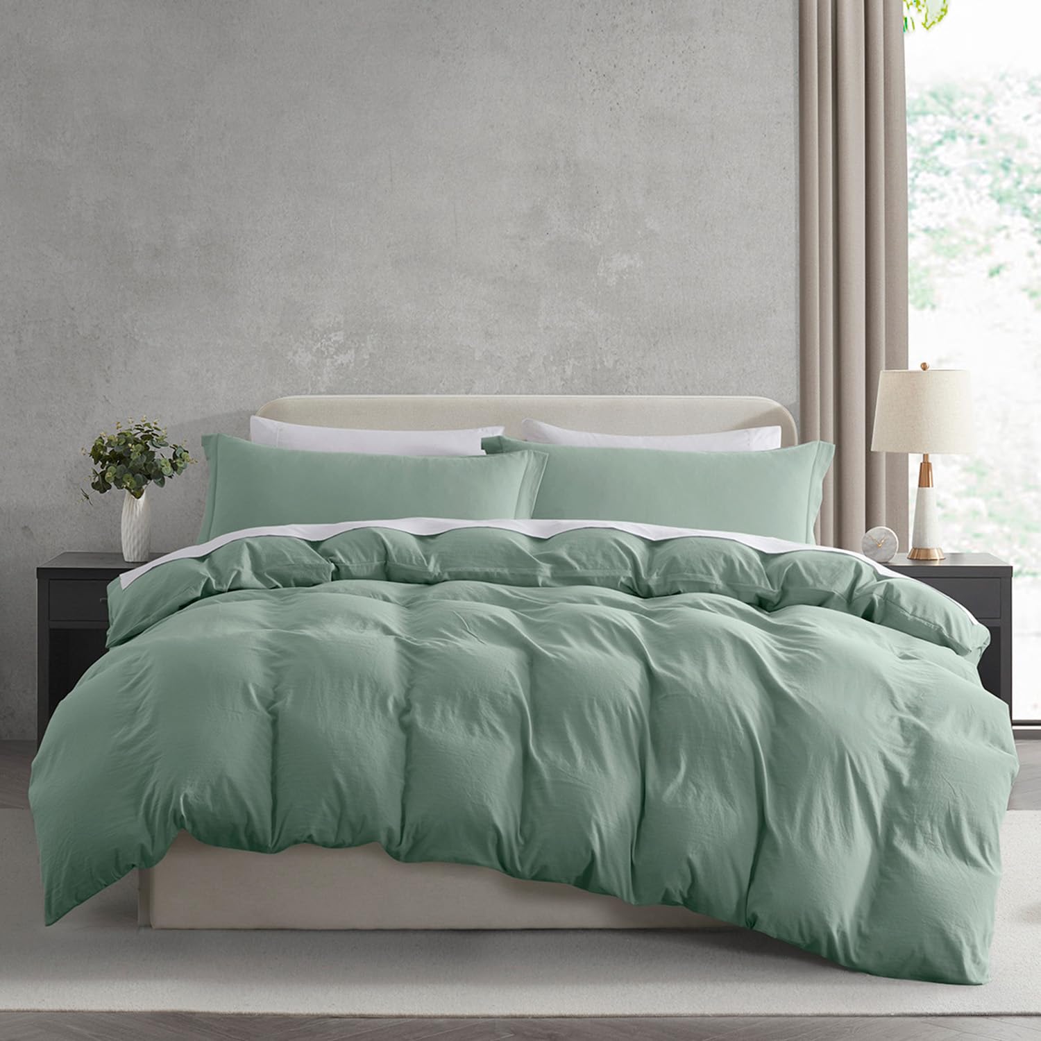 Nestl Sage Green Duvet Cover King Size - Soft Prewashed King Duvet Cover Set, 3 Piece, With Zipper Closure, 1 Duvet Cover 104X90