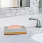 Nu Steel Concrete Bathroom Soap Bar Dish Holder In Real Cement And Wood For Bathrooms & Vanity Spaces