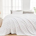 Newcosplay Super Soft King Blanket White Premium Silky Flannel Fleece 3D Checkered Lightweight Bed Blanket All Season Use (White