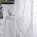 Sheer Curtains White 45 Inches Long Floral Embroidery Rod Pocket Voile Drapes For Living Room, Bedroom, Window Treatments Semi L