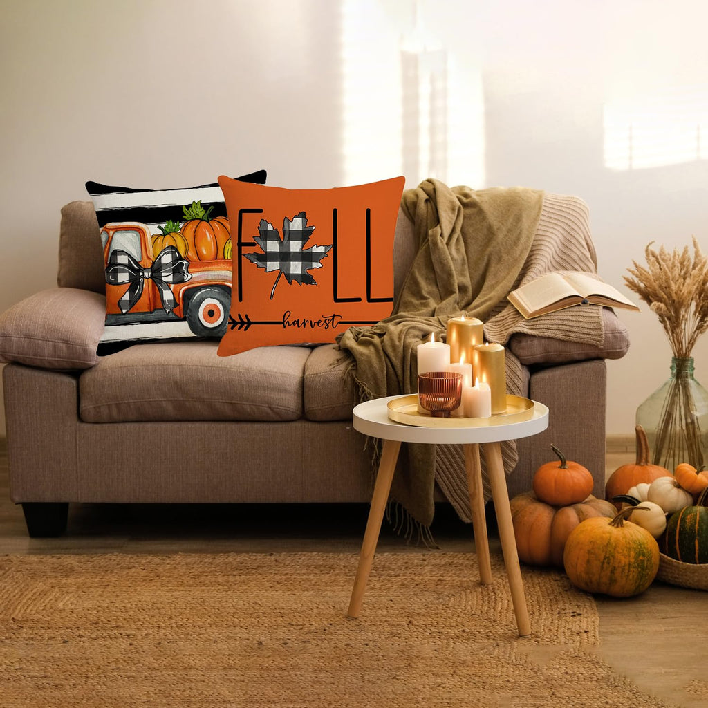 Onfaon Fall Decorations For Home, Fall Pillow Covers 18X18 Set Of 4, Thanksgiving Decorations Autumn Cushion Case For Couch