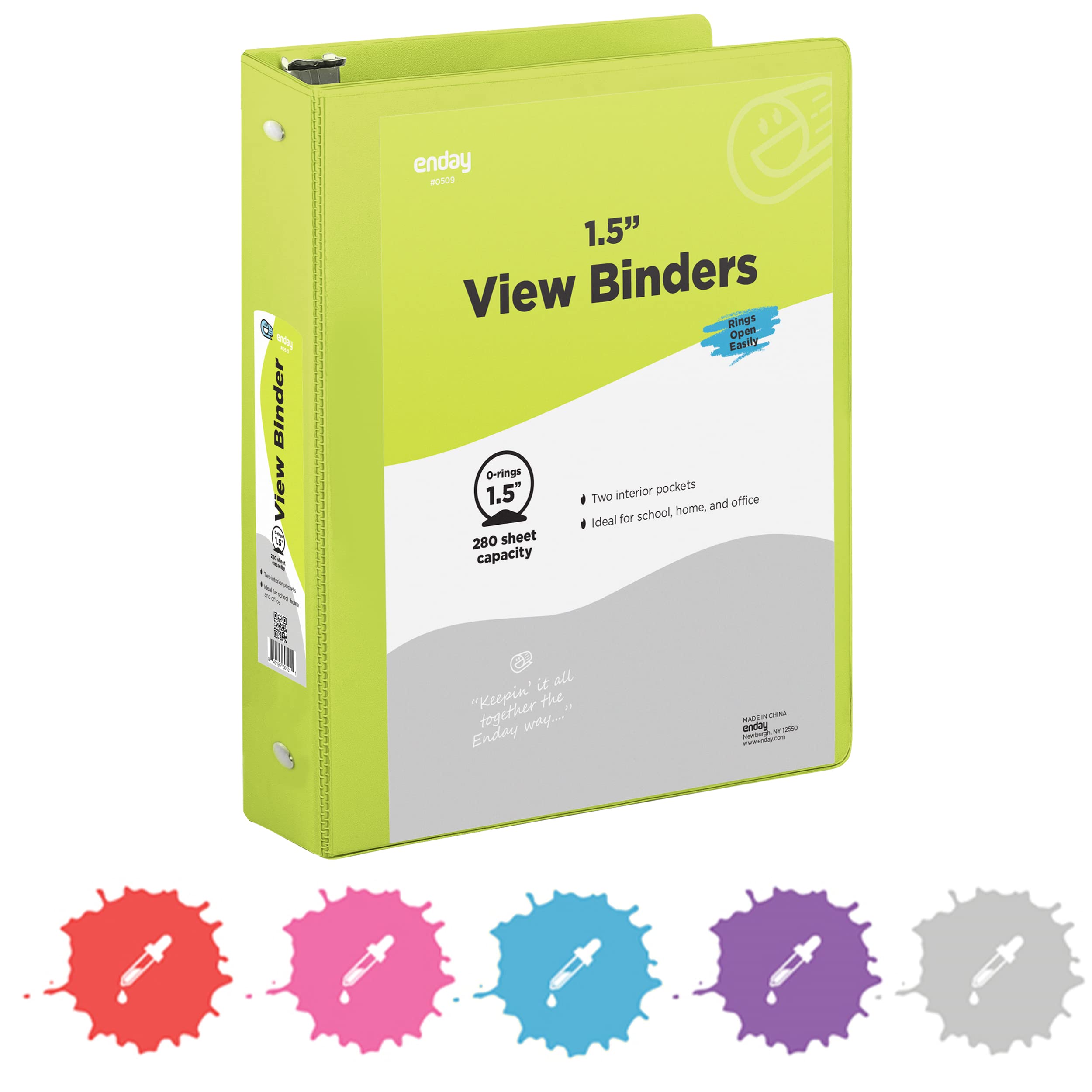 3 Ring Binder 1.5 Inch Green, 1  Inch Binder Clear View Cover With 2 Inside Pockets, Colored School Supplies Office And Home - B