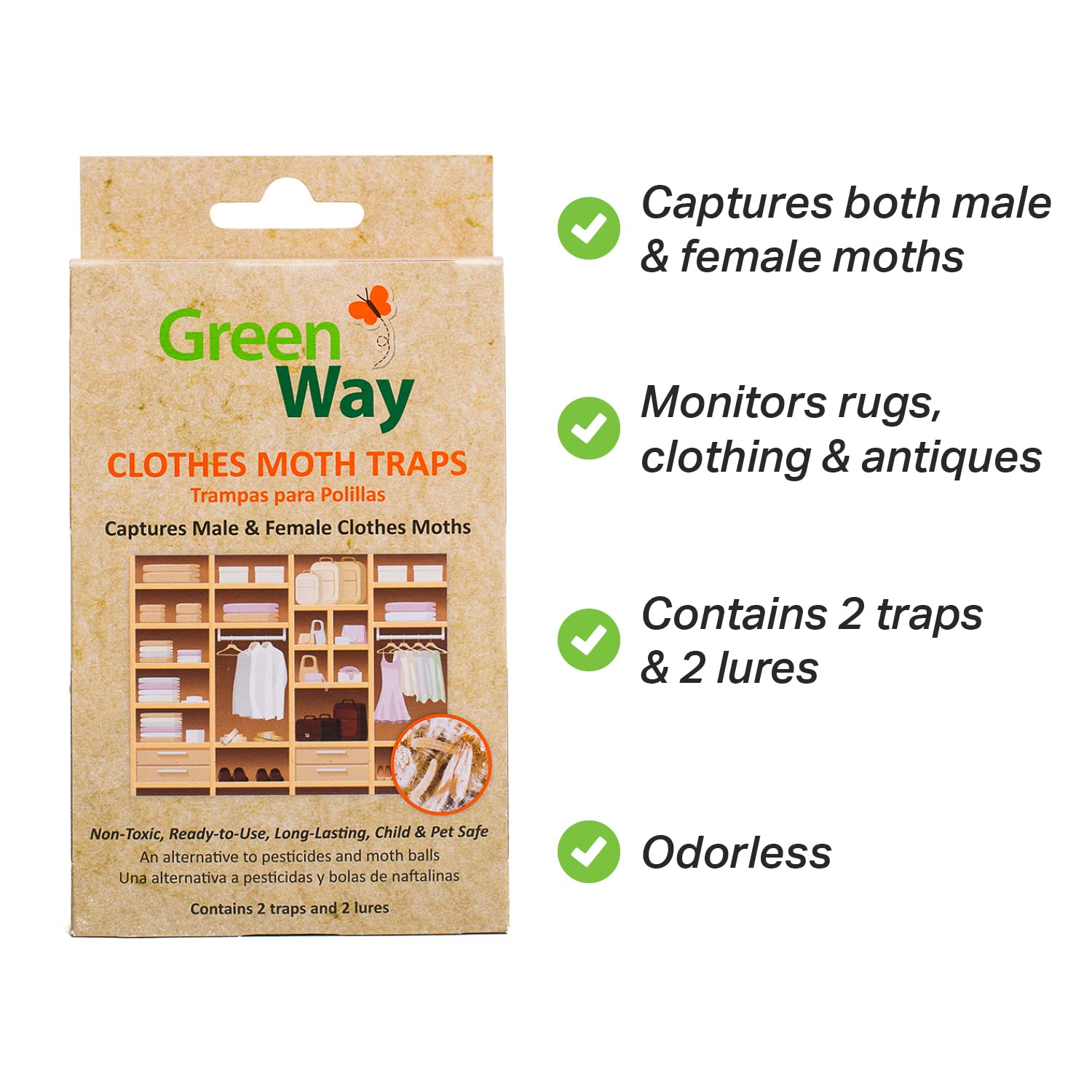 Insects Limited Greenway Clothing Moth Traps (2 Traps) - For Clothes Closets - Alternative To Cedar Balls And Moth Balls - Phero