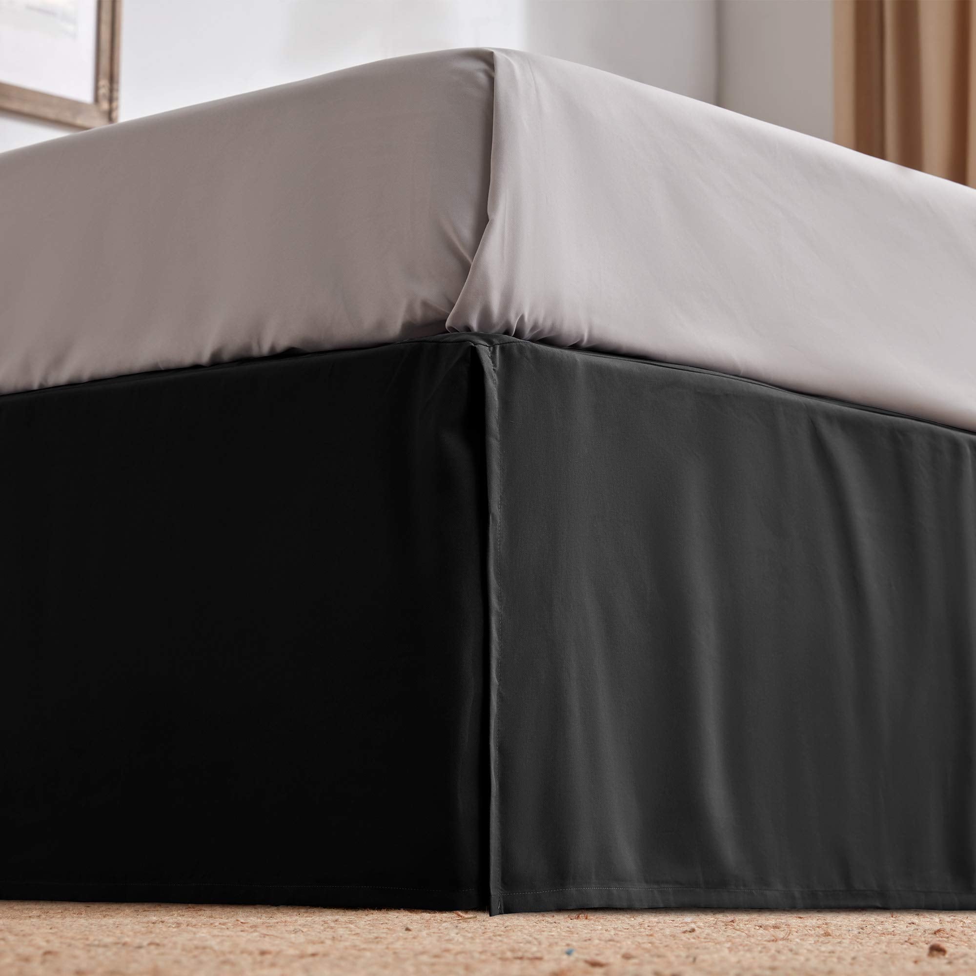 Sleep Zone Pleated Bed Skirts King Size, 15 Inch Tailored Drop Easy Fit Bedskirt, Anti-Static, Fade Resistant (King, Black)