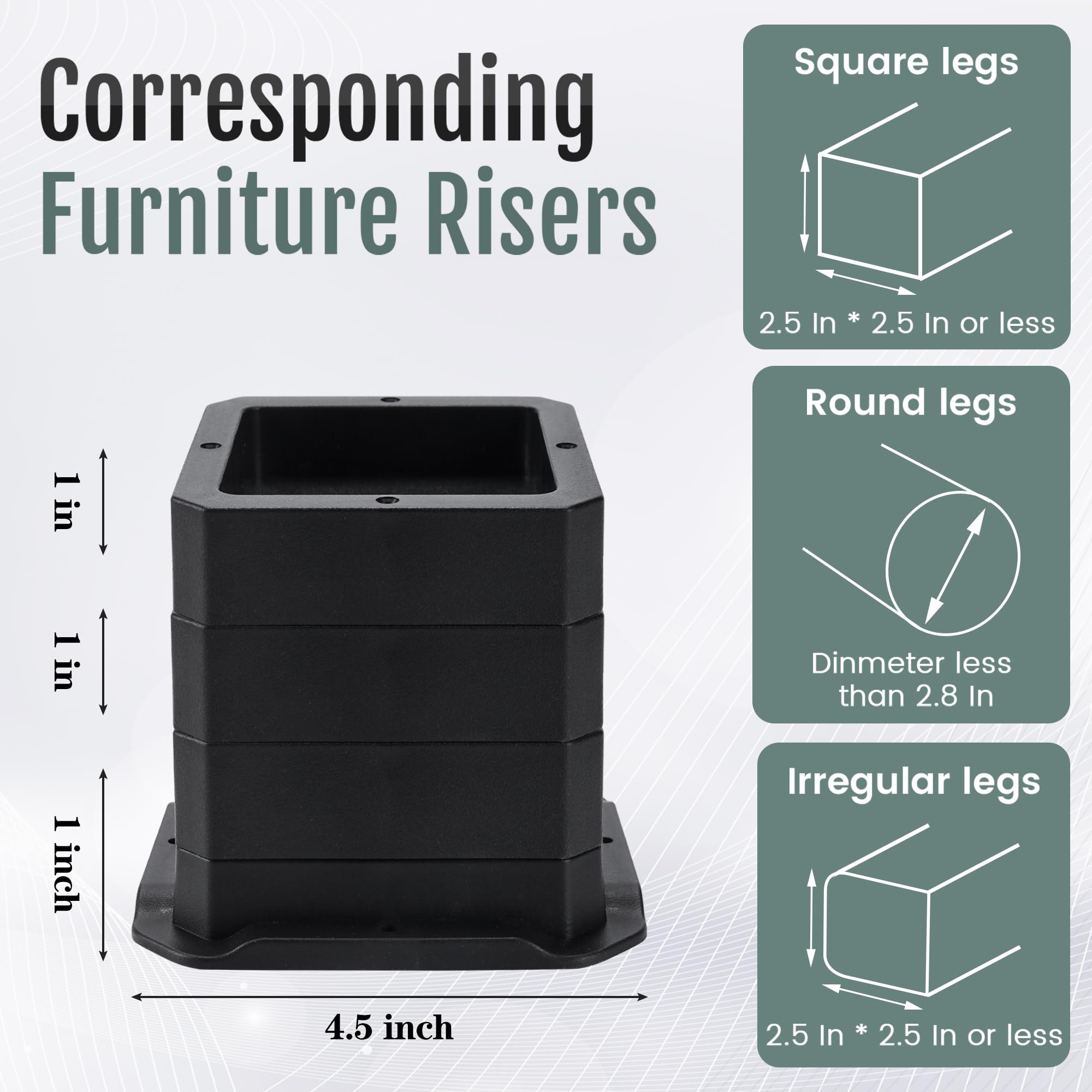 Btsd-Home Adjustable Bed Risers 1 Or 2 Inch Heavy Duty 8 Pack Furniture Risers Dorm Bed Risers Table Desks Legs Extenders Blocks