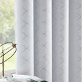 Enactex Full Blackout Greyish White Curtains 63 Inch Thermal Insulated Curtain With Metallic Silver Geometric Pattern, Light Blo