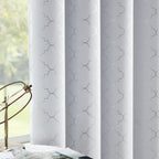 Enactex Full Blackout Greyish White Curtains 63 Inch Thermal Insulated Curtain With Metallic Silver Geometric Pattern, Light Blo