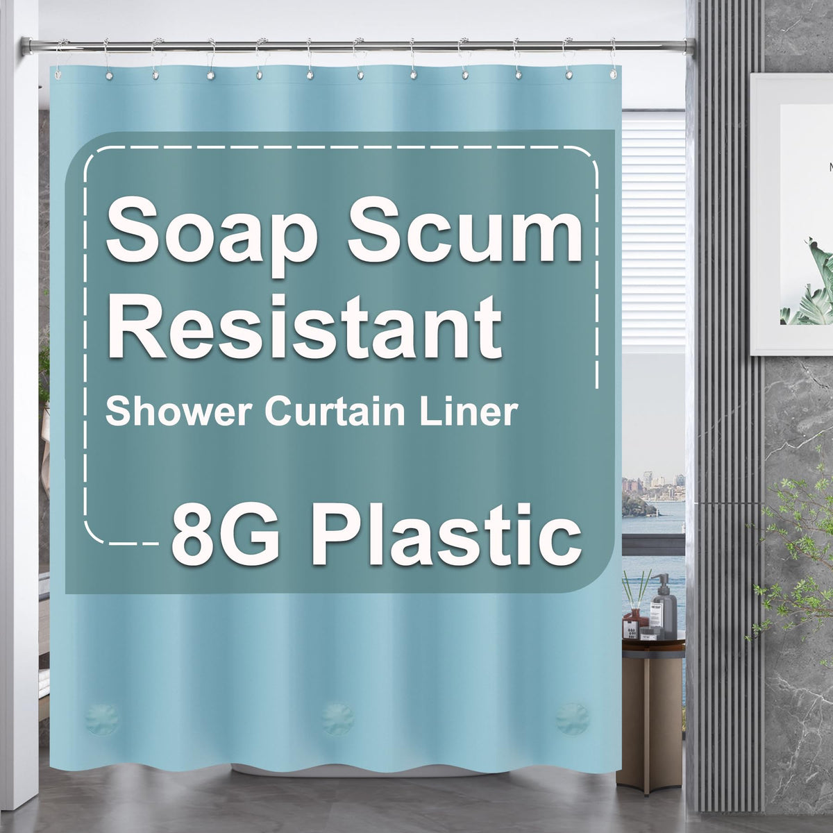 Amazerbath Plastic Shower Curtain, 72 X 72 Inches Peva Heavy Duty Teal Shower Curtain, Waterproof Heavy Weight Thick Bathroom Cu