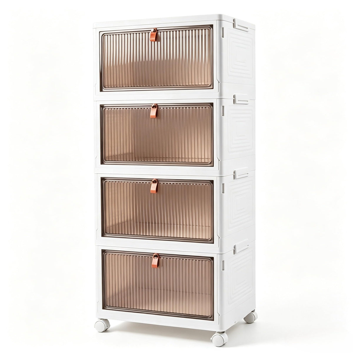 4Tier Foldable Plastic Drawer Storage with Wheels,Stackable Storage Bins with Lid,Organization and Storage Boxes for Kitchen,Cl
