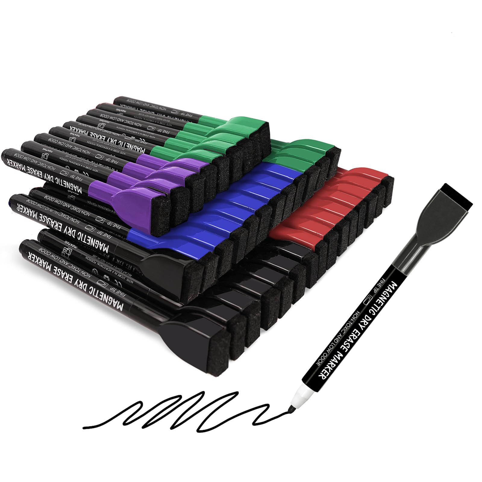 Maxtek 36 Count Magnetic Dry Erase Markers Fine Tip, 5 Colors Whiteboard Markers With Eraser, Low Odor Thin Markers For Classroo