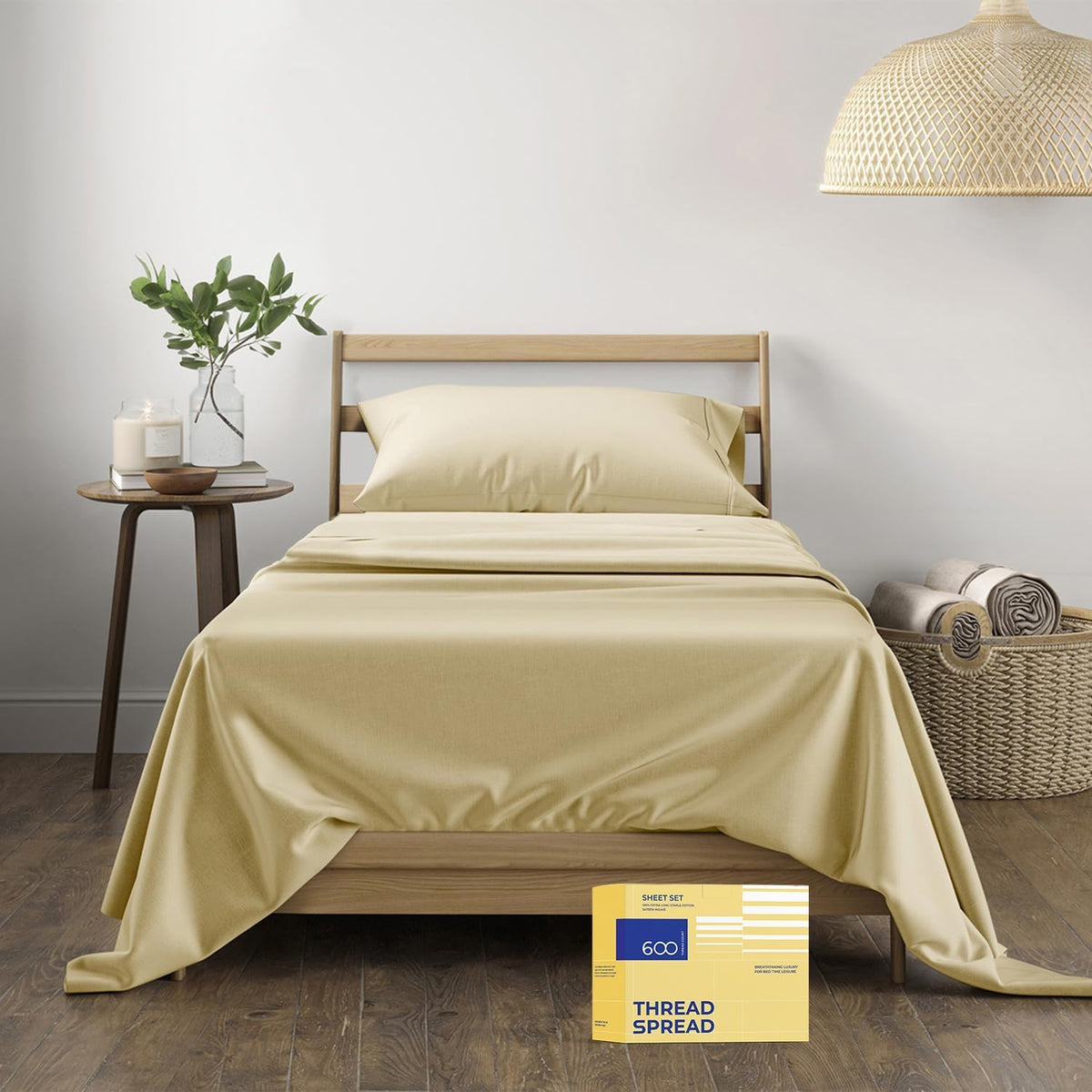 Thread Spread 100% Egyptian Cotton Sheets - 600 Thread Count, 3 Piece Deep Pocket, Soft, Cooling Sateen Weave Extra Long Twin Sh