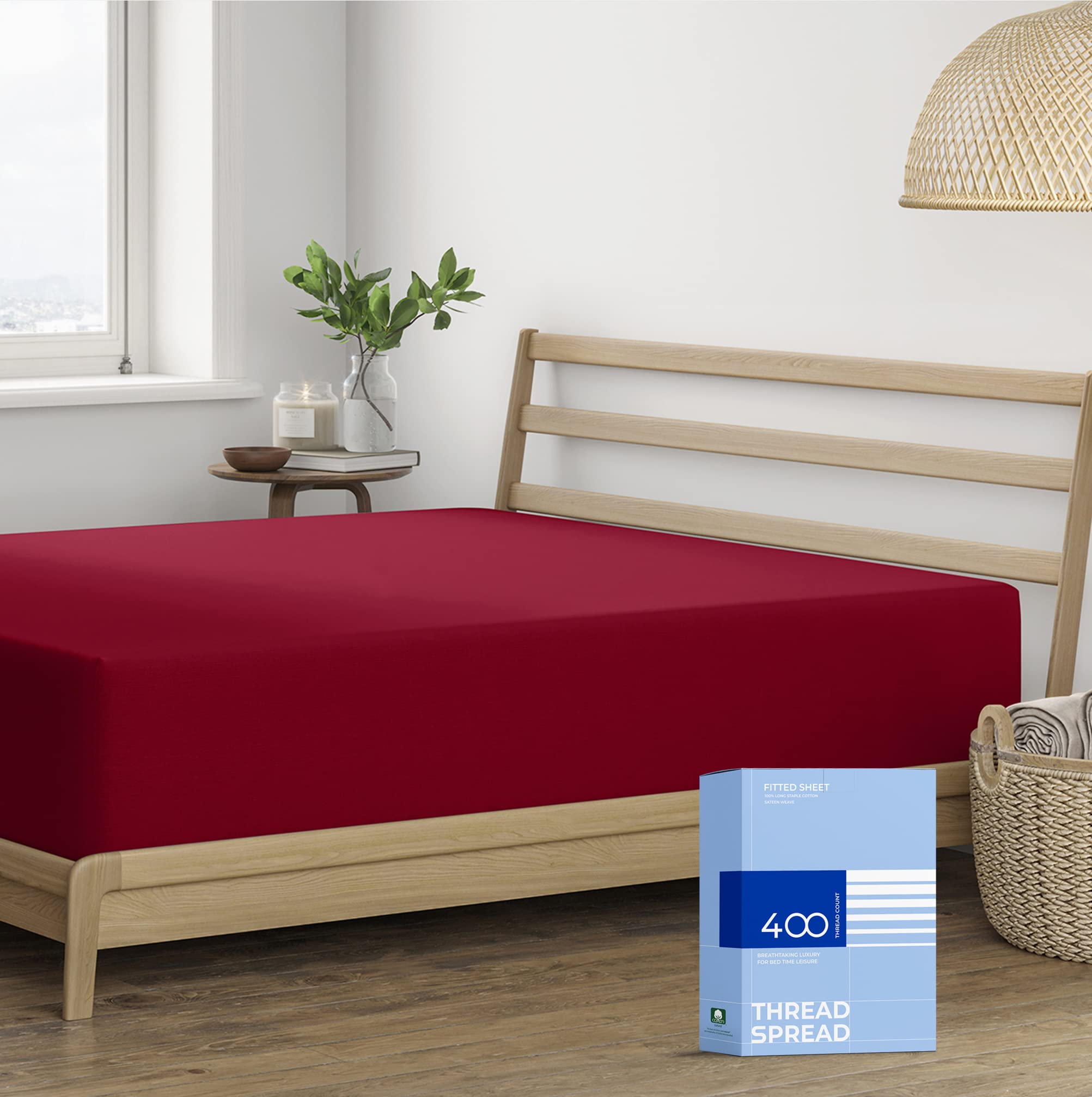 Thread Spread 100% Cotton Fitted Sheet Twin Size - 400 Thread Count 16' Deep Pocket Twin Fitted Sheet Only, Soft Cooling Sateen