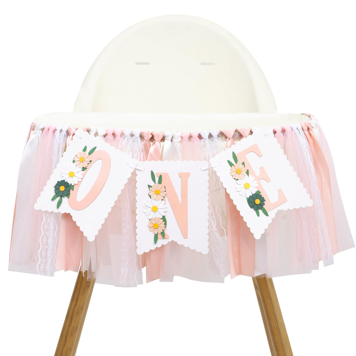 Wild Flower High Chair Banner  Pink Floral Wildone Party Supplies , Daisy One Birthday Highchair Banners , Our Little Wild Flow