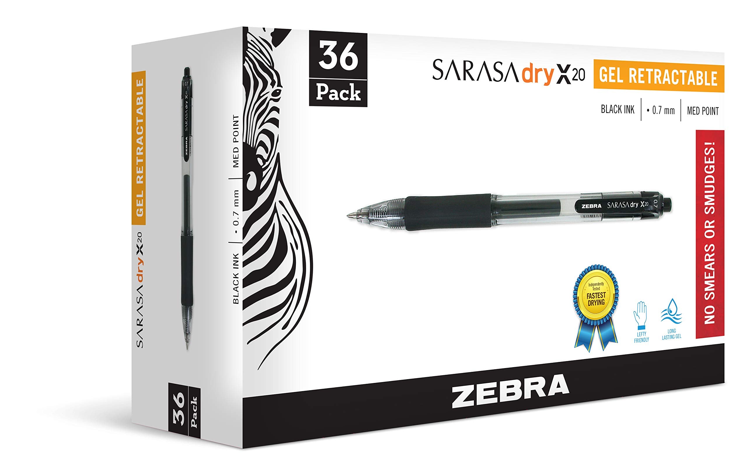 Zebra Pen Sarasa X20 Retractable Gel Ink Pens, Medium Point 0.7Mm, Black Rapid Dry Ink, 36 Pack (Packaging May Vary) - (Case Of