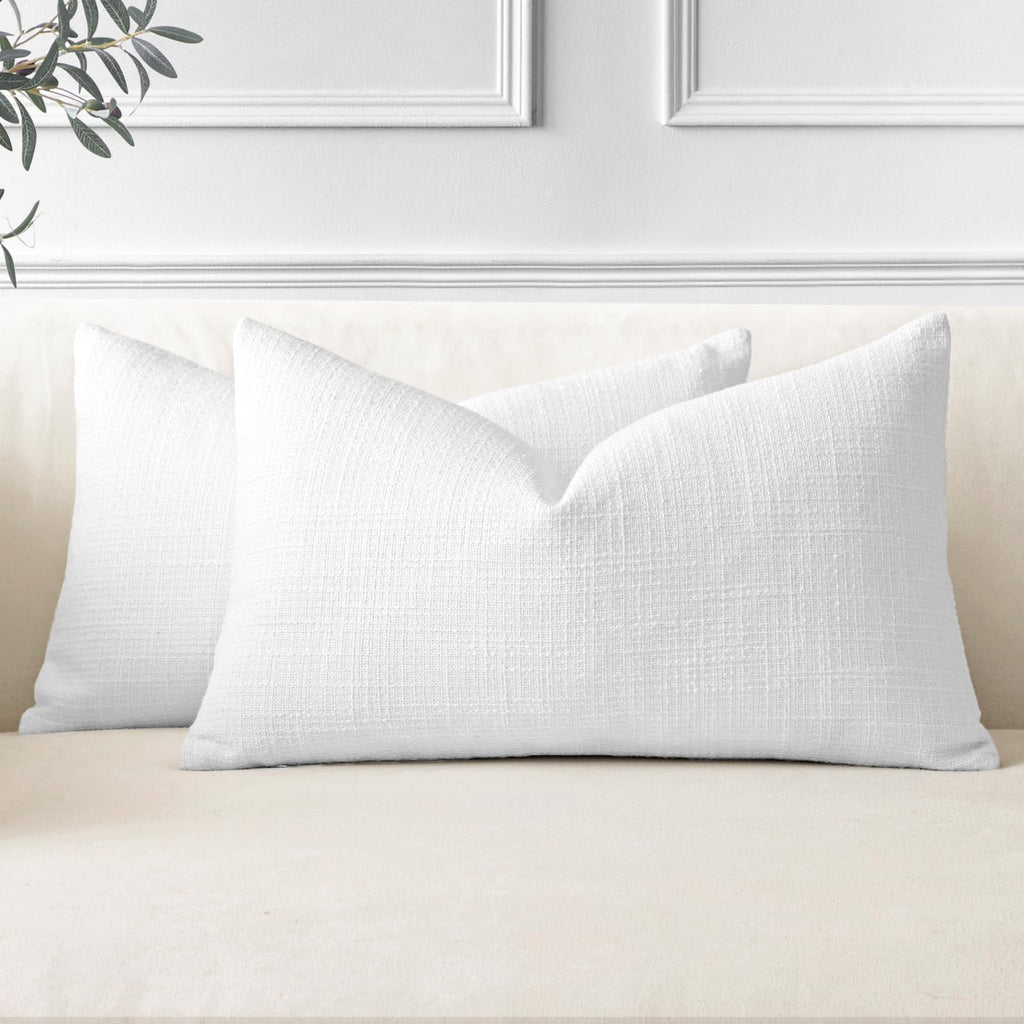 OTOSTAR Pack of 2 Throw Pillow Covers 12x20 Inch Linen White Pillowcases Farmhouse Decorative Solid Pillow Covers 30x50 cm Lumba