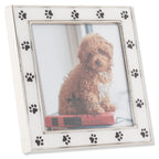 4X4 Silver Metal And White Enamel Picture Frame, Paw Print Design