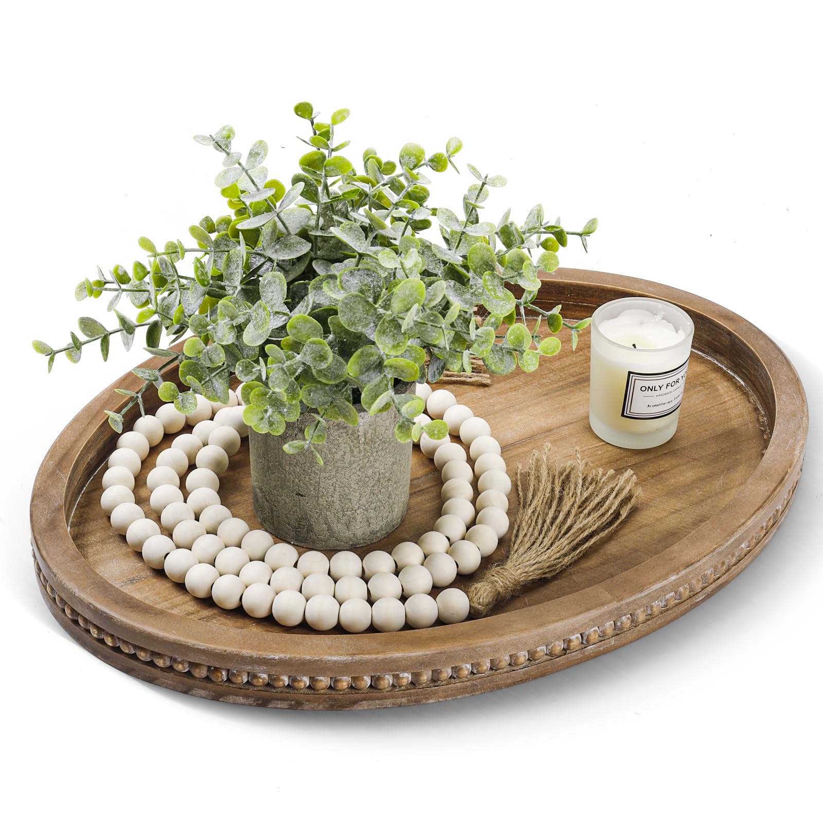 Oval Tray for Coffee Table - 1611.8in Decorative Trays for Home Decor/w 58in Wood Bead Garland, Coffee Table Trays for Living Ro