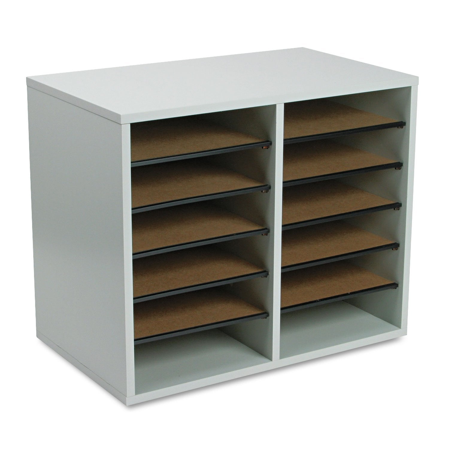 Safco 12-Compartment Wood Adjustable Literature Organizer Brown