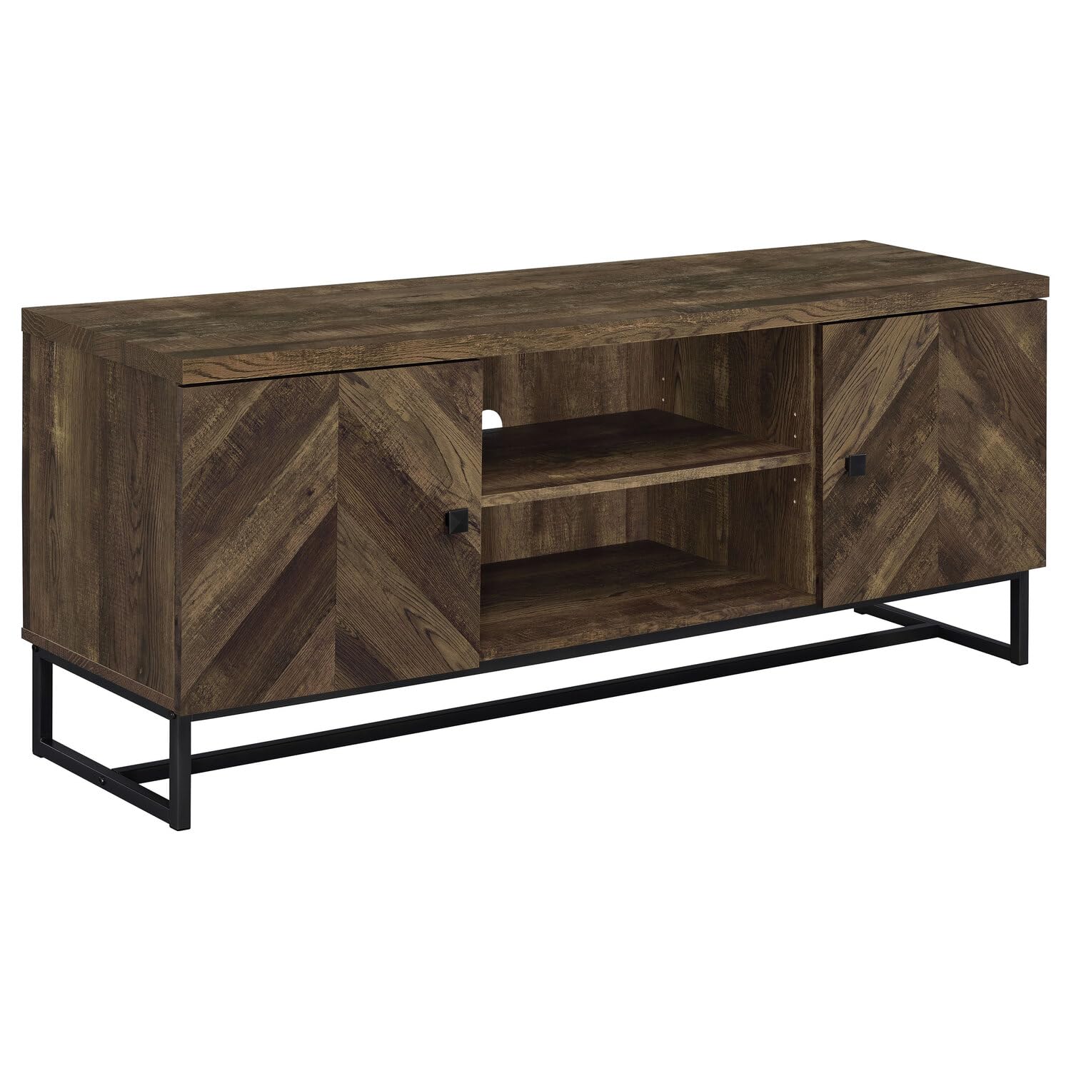 Coaster Home Furnishings Myles 2-Door TV Console with Adjustable Shelves Rustic Oak Herringbone