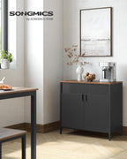 Songmics Storage Cabinet, Floor Standing Cabinet With Door, 15.7 X 31.5 X 29.9 Inches, Adjustable Shelf, Space-Saving Sideboard, Industrial Style, Rustic Brown And Black Ulsc102B01