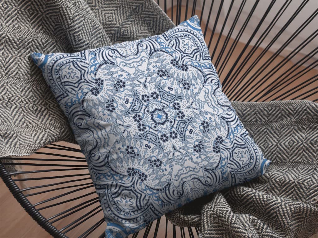 HomeRoots Broadcloth 18â€ Light Blue Boho Ornate Indoor Outdoor Throw Pillow