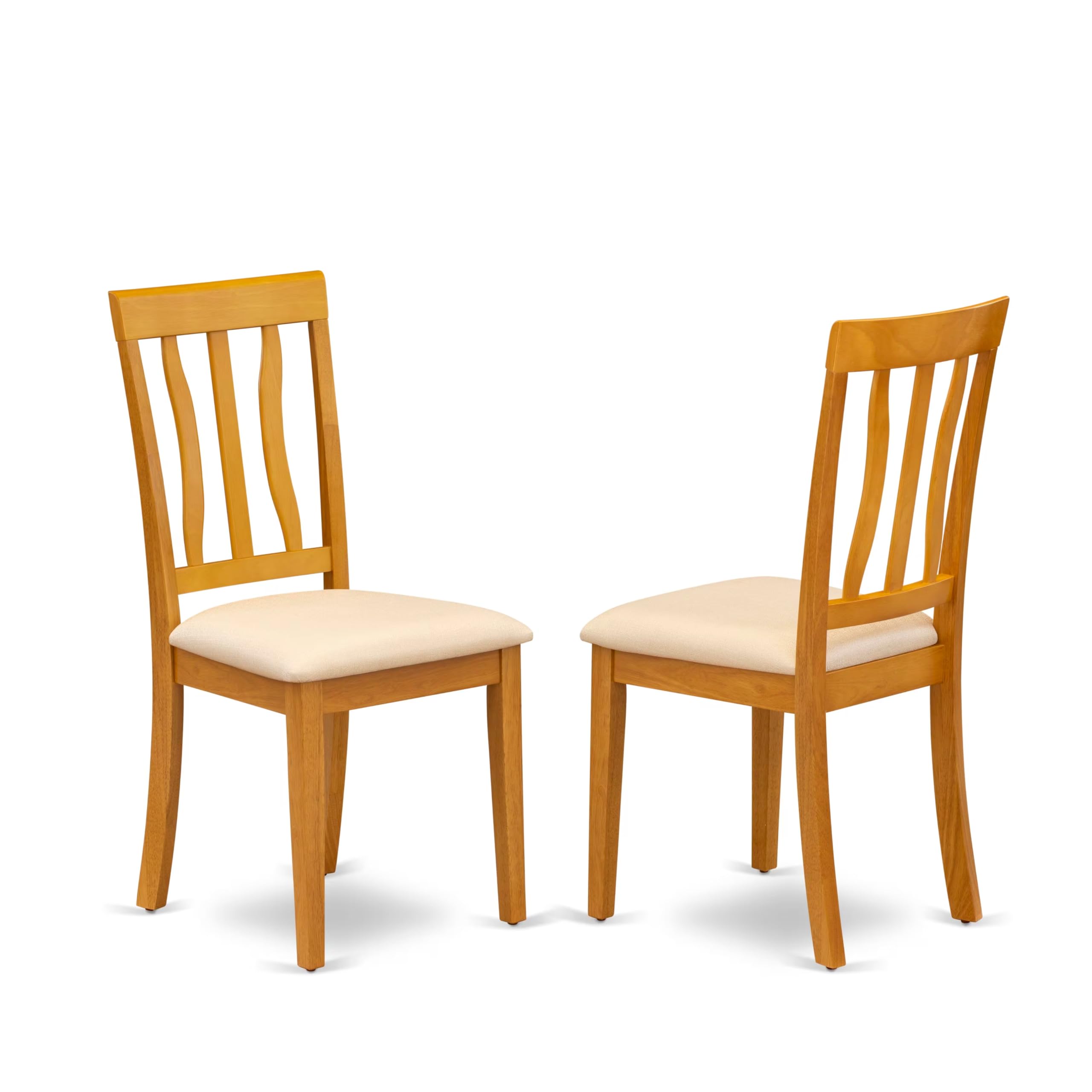 East West Furniture Esan3-Oak-C 3 Piece Kitchen Table & Chairs Set Contains A Round Dining Room Table With Pedestal And 2 Linen Fabric Upholstered Chairs, 30X30 Inch, Oak