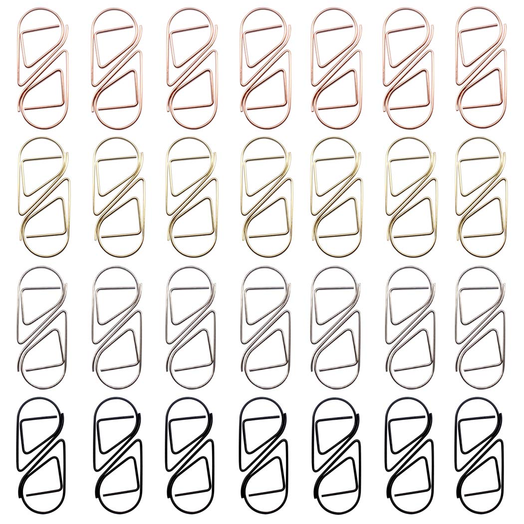 Zoohot 100 Pieces Cute Paper Clips For School Office Supplies, Stainless Steel Drop-Shaped Paperclips (4 Colors)