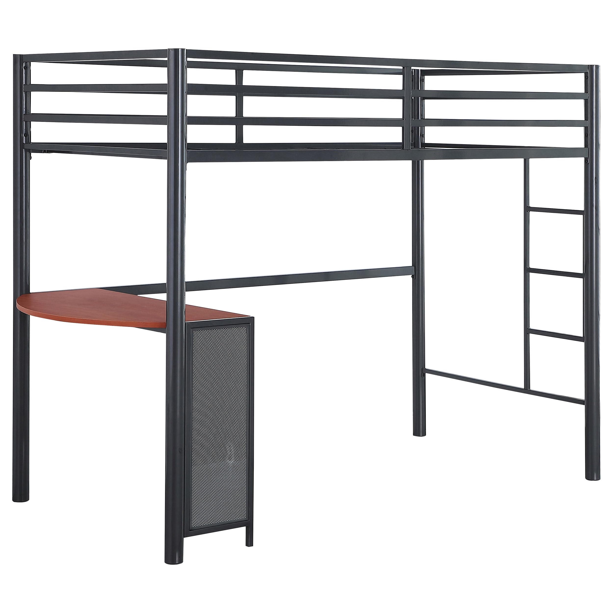 Coaster Home Furnishings Fisher Contemporary Metal Twin Over Full Size Loft Bed Set Frame with Ladder and Guardrails Fully Slatted Mattress Ready Foundation Gunmetal 460229-S2F
