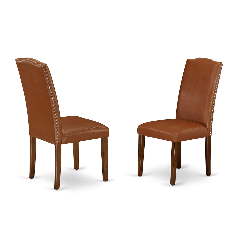 East West Furniture Duen7-Mah-66 7 Piece Kitchen Table Set Consist Of A Rectangle Dining Table And 6 Brown Faux Faux Leather Parson Dining Room Chairs, 36X60 Inch, Mahogany
